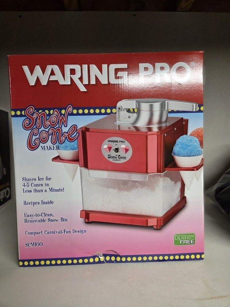 Waring Pro SCM100 Snow Cone Maker - Shaved Ice in Seconds - Includes 4 Reusable & 12 Paper Cones