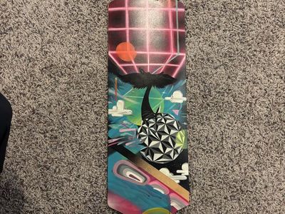 Custom Art Hand painted Longboard with Vaporwave Graphic and Green Wheels