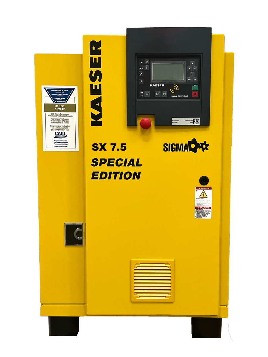 Brand New Kaeser SX7.5 Rotary Screw Air Compressor, Single Phase, 28 CFM, 100% Duty Cycle
