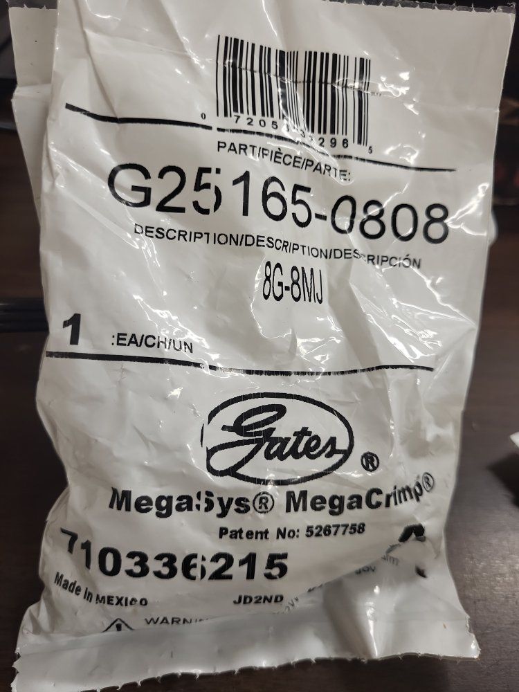 Gates MegaSys MegaCrimp G25165-0808 8G-8MJ Hydraulic Fitting