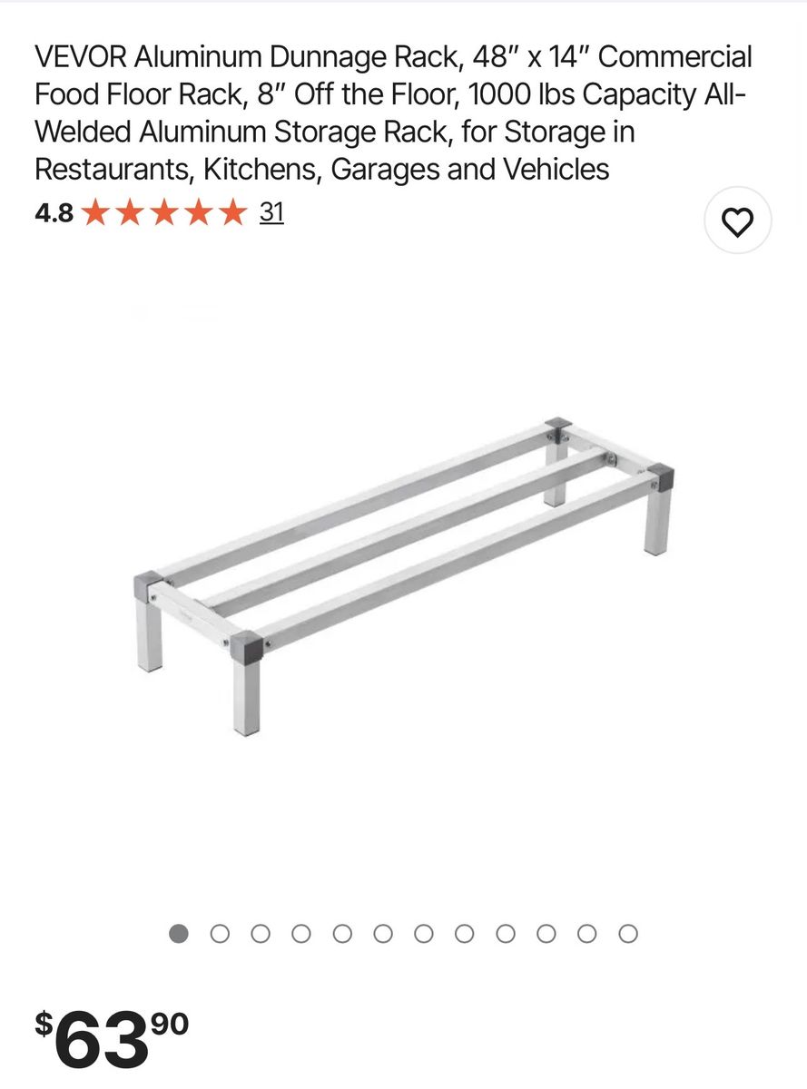 VEVOR 48"x14" All-Welded Aluminum Dunnage Rack, 1000 lbs Capacity, 8" Off Floor