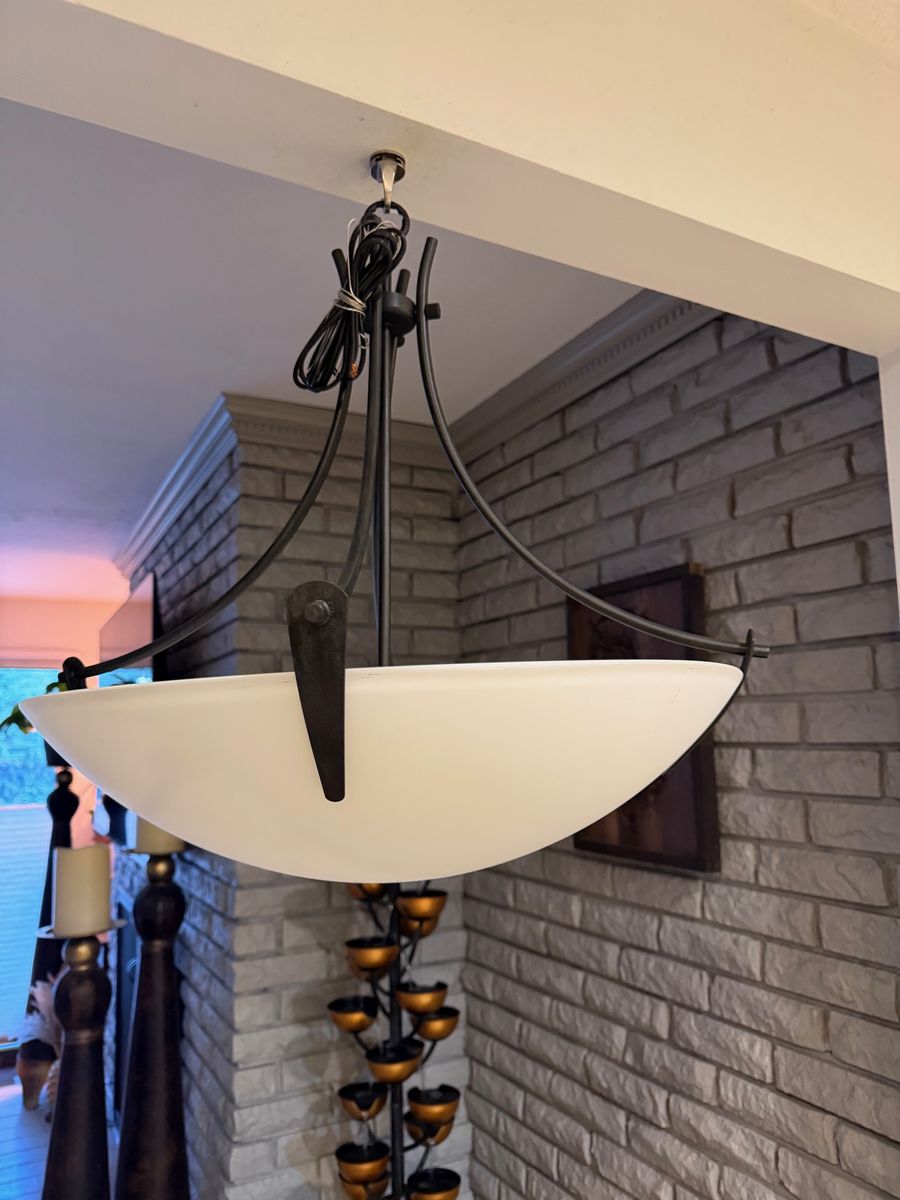 NEW BLACK WHITE GLASS 3 LIGHT CHANDELIER