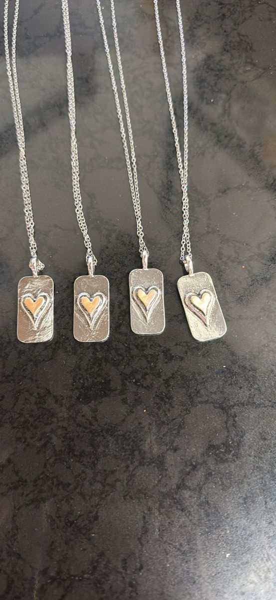 Heart Pendant Necklaces - Silver-tone & Gold Accents (Set of 4)