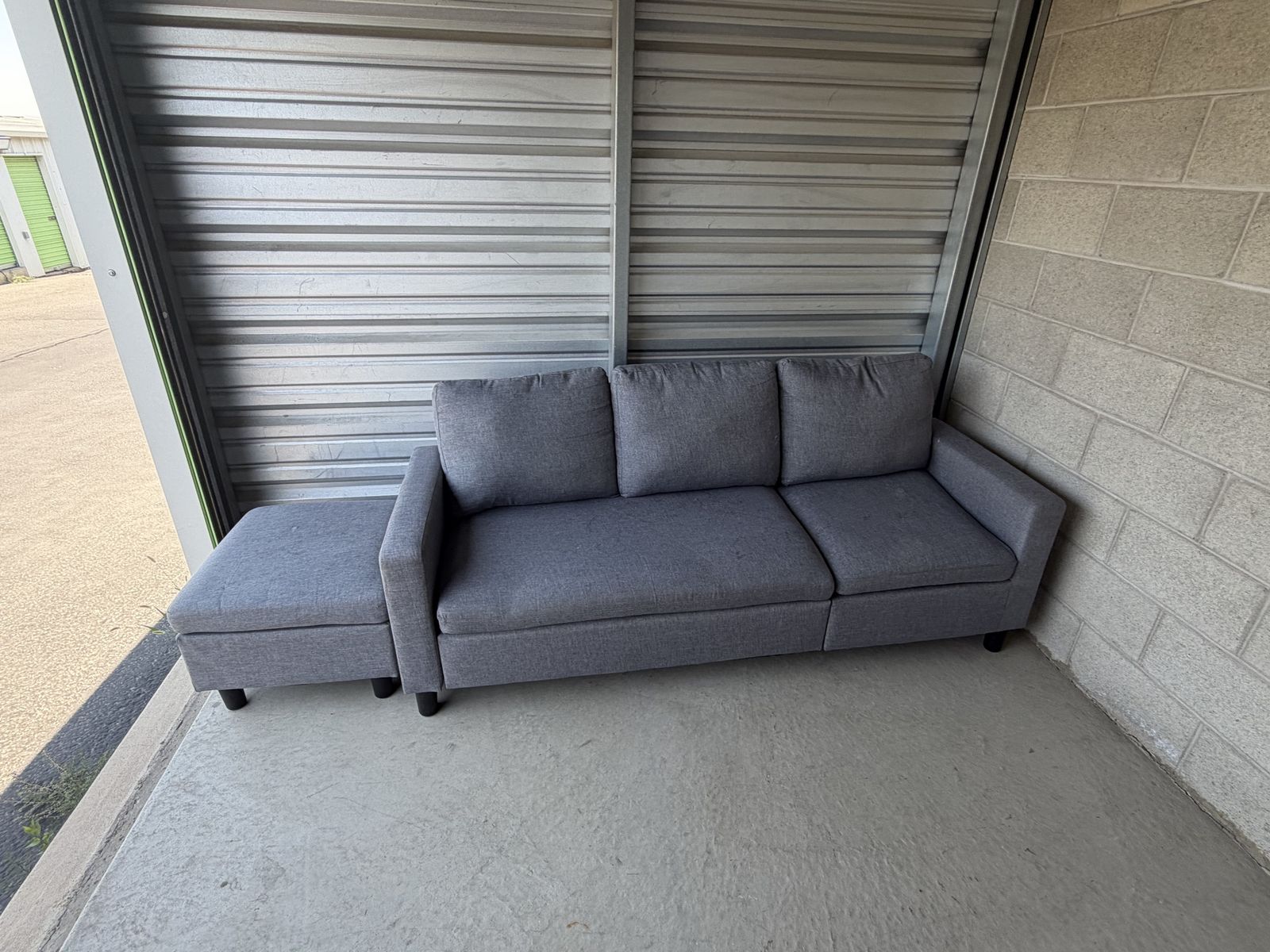 Grey Fabric 3-Cushion Sofa with Matching Ottoman