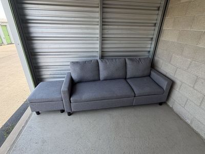 Grey Fabric 3-Cushion Sofa with Matching Ottoman