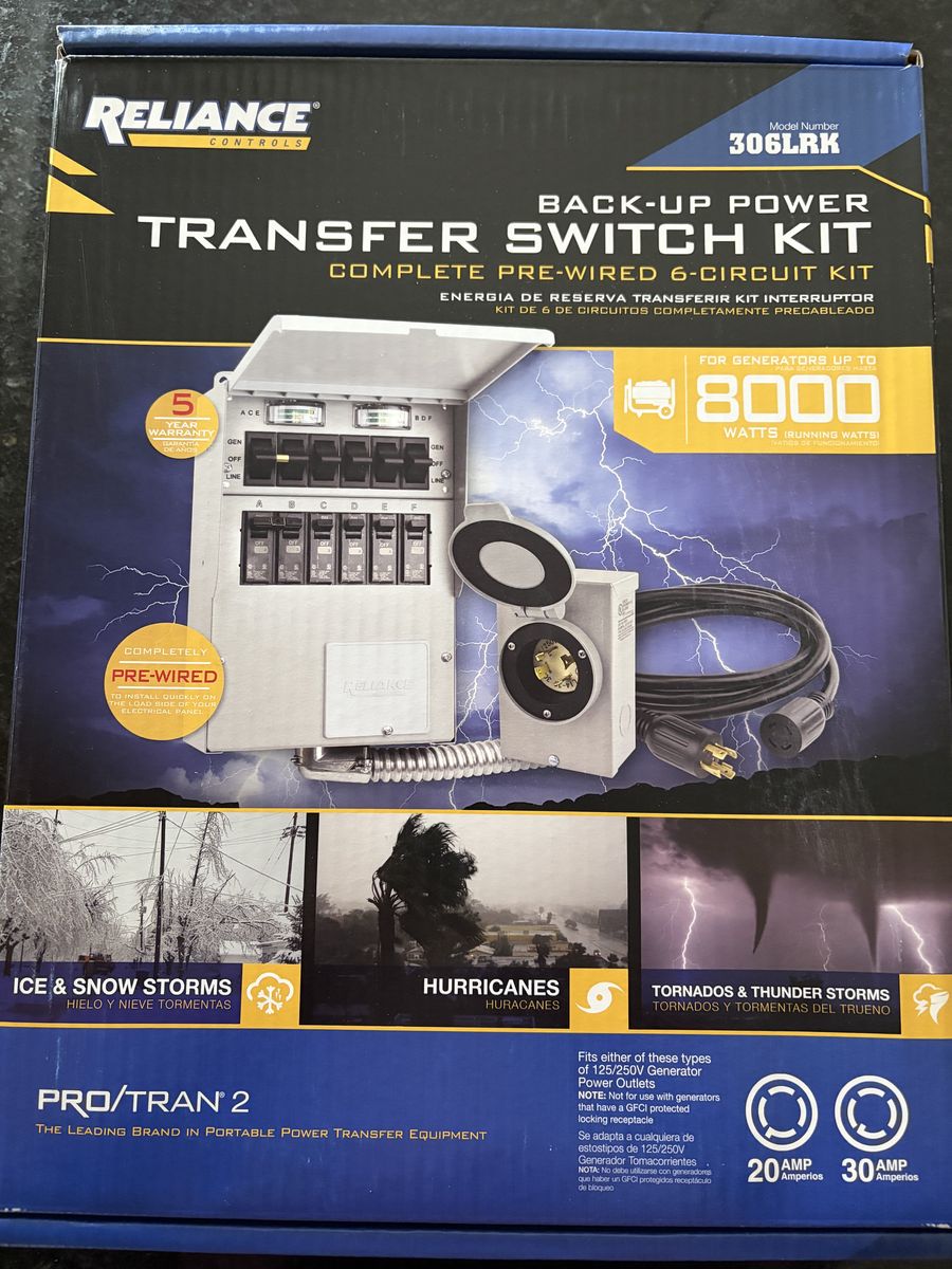 BACK-UP POWER TRANSFER SWITCH KIT COMPLETE PRE-WIRED 6 CIRCUIT 30 AMP