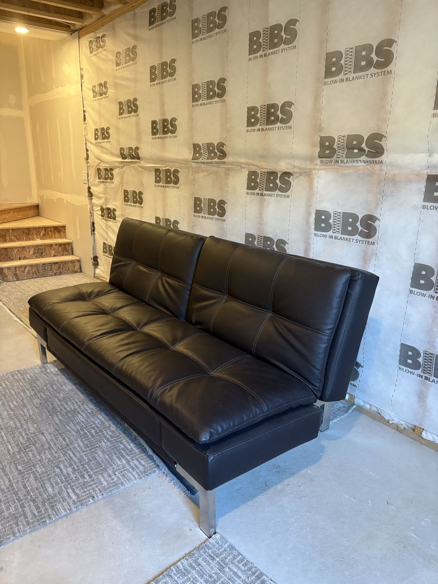 Modern Black Faux Leather Futon Couch with Metal Legs
