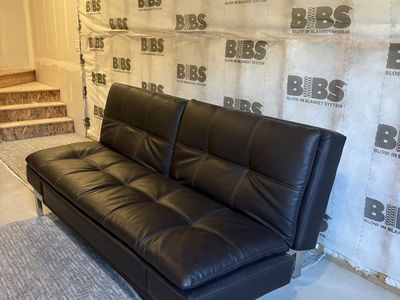 Modern Black Faux Leather Futon Couch with Metal Legs