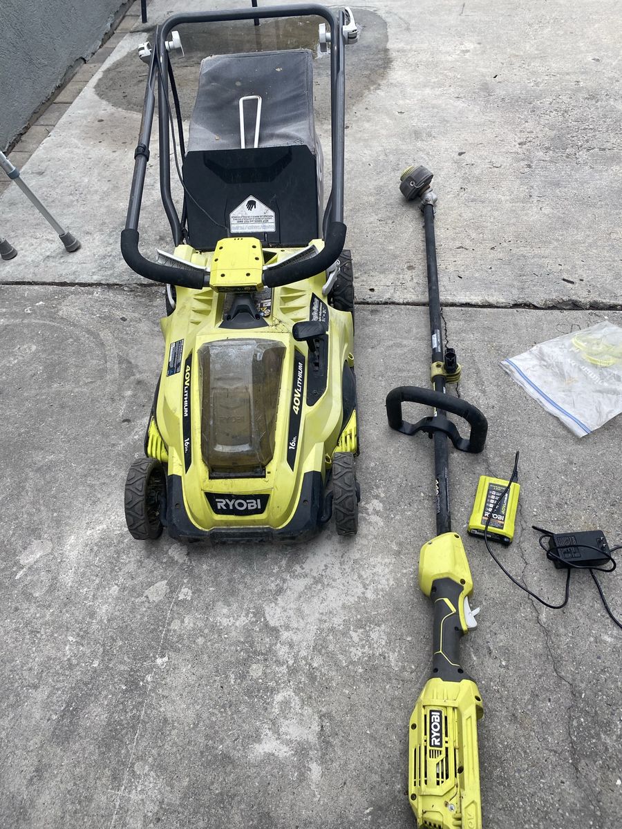 Ryobi 40V Lithium 16" Cordless Electric Lawn Mower & String Trimmer Combo