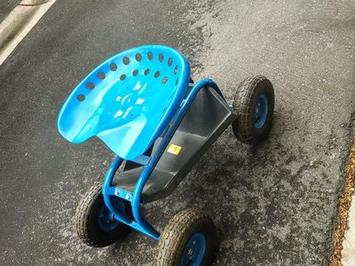 blue rolling garden seat scooter 4 wheels