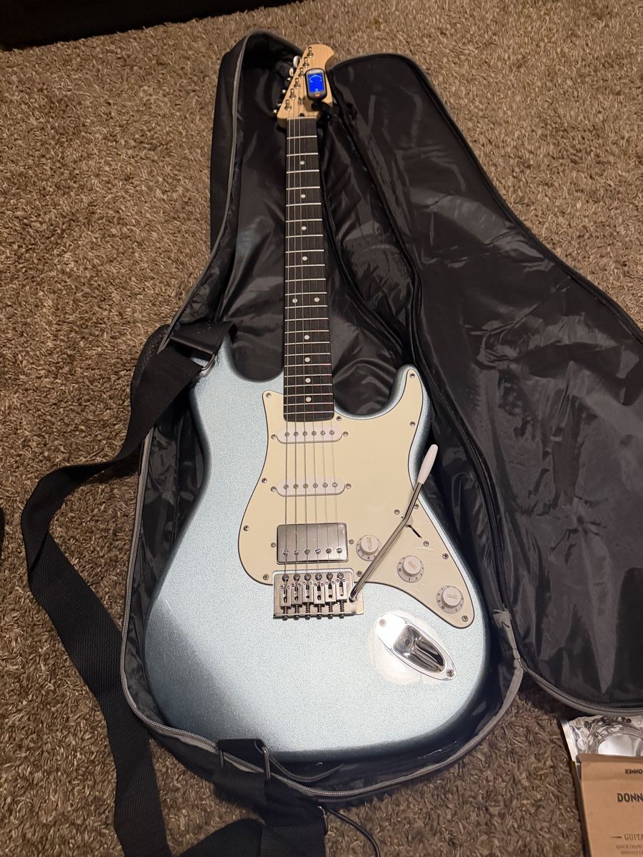 Donner Electric Guitar Metallic Blue HSS with Gig Bag and Accessories