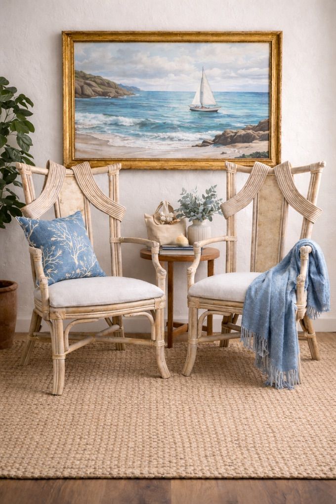 Set Of 2 Bamboo Rattan Chairs