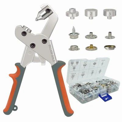 Billion Gold Snap Fastener Kit: Pliers, 3 Molds, 20 sets of Snaps for Fabric/Leather - Magnetic Design