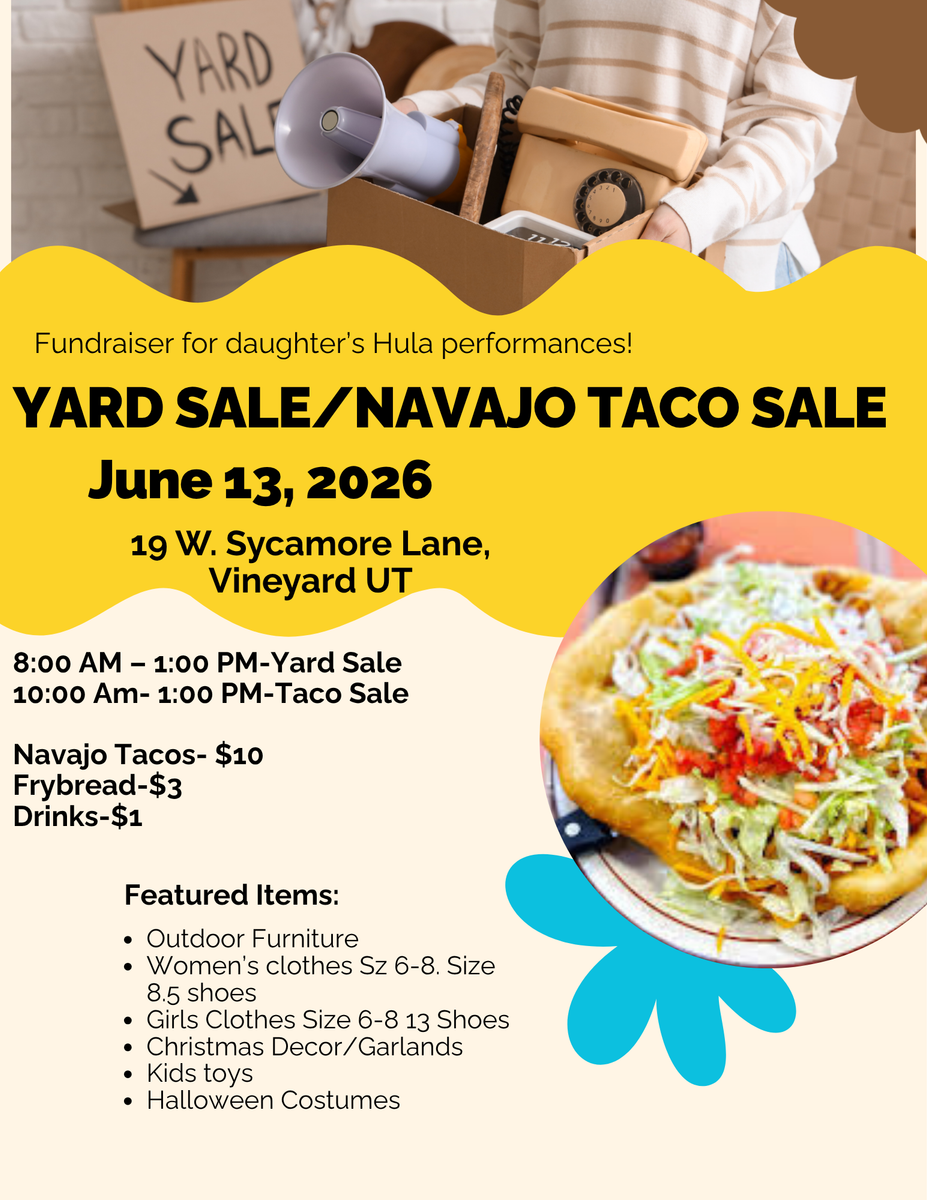 Vineyard Yard Sale/ Navajo Taco Sale June 13 8-1