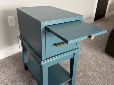 Nightstand, teal, with sliding tray