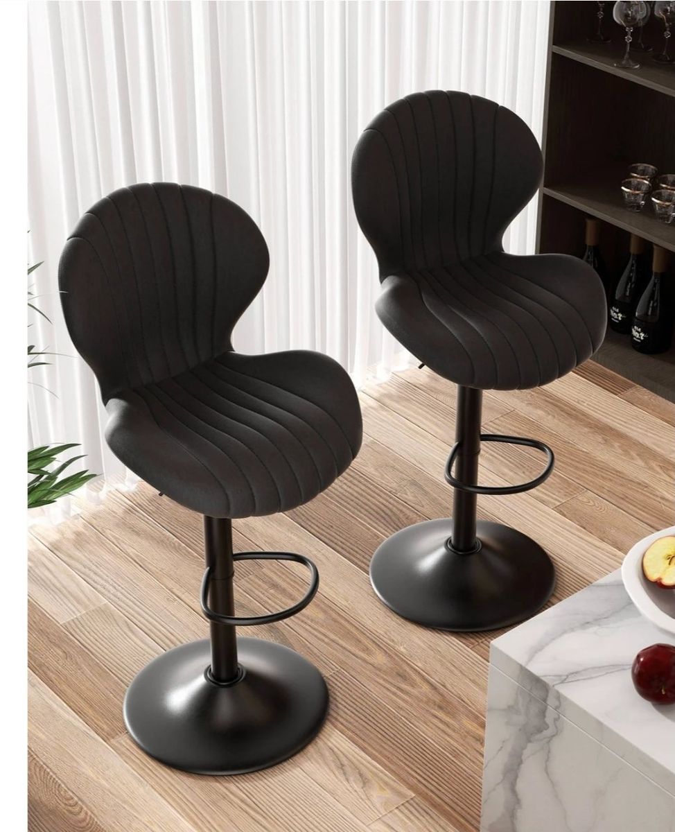Set of 2 Black Adjustable Bar Stools – Brand New #493