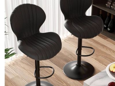 Set of 2 Black Adjustable Bar Stools – Brand New #493
