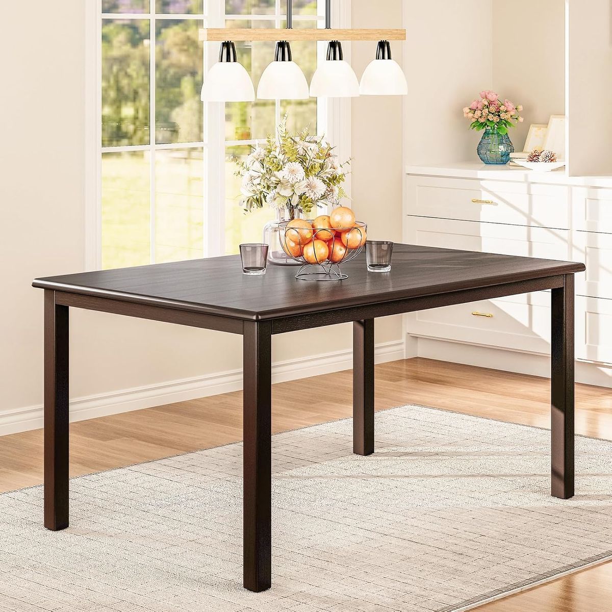 COLAMY Dining Table for 6, 60" Rectangular Kitchen Wood Table for Dining Room,  Brown/Walnut