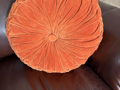 Large round vintage orange toss pillow 20”