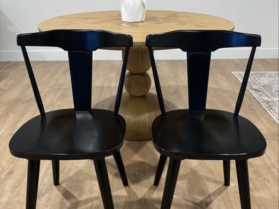 Black Wood Dining Chairs Set of 2 - Mid Century Wishbone Style, Like New in Excellent Condition!