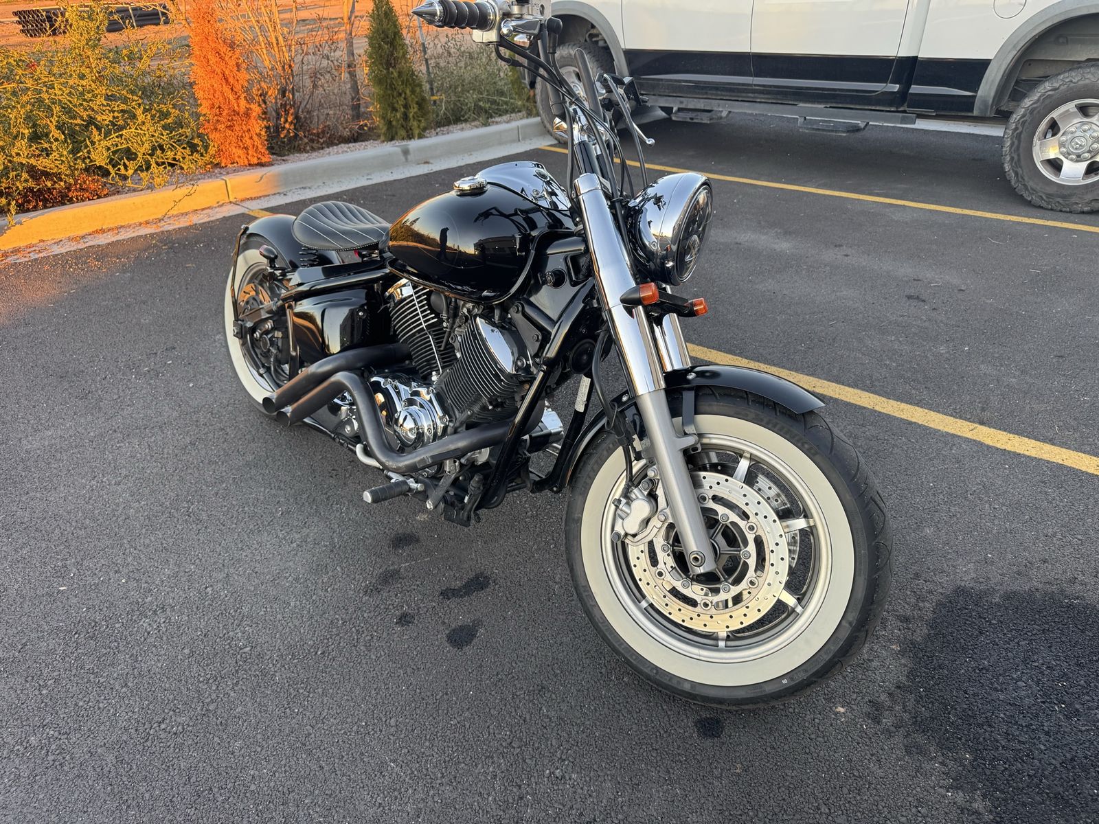 Custom Bobber Motorcycle - Black Finish with Whitewall Tire