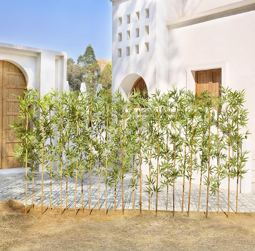Artificial Bamboo Plant 6Ft Privacy Fence Screen - Real Bamboo Poles & UV-Resistant Faux Leaves for Indoor Outdoor, Fake 