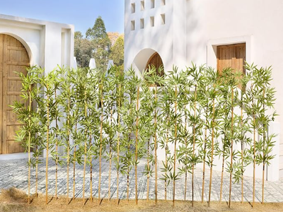 Artificial Bamboo Plant 6Ft Privacy Fence Screen - Real Bamboo Poles & UV-Resistant Faux Leaves for Indoor Outdoor, Fake