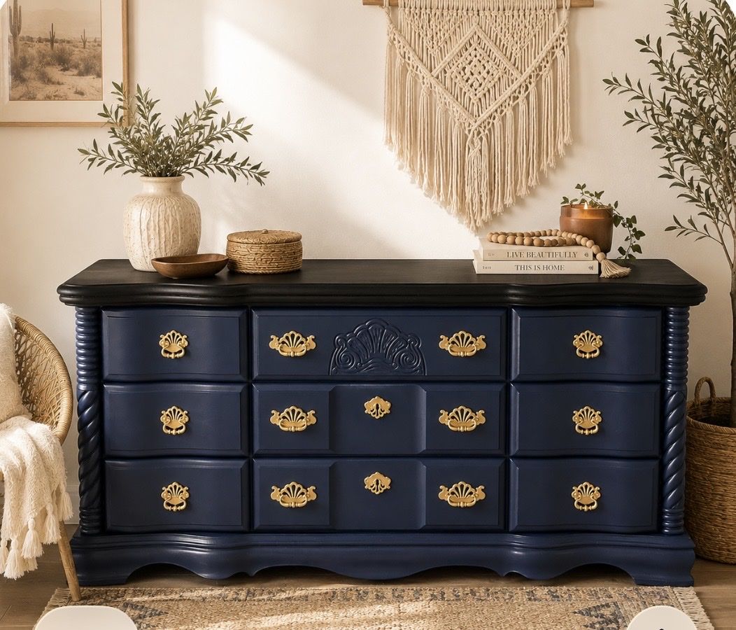 Nine drawer navy dresser