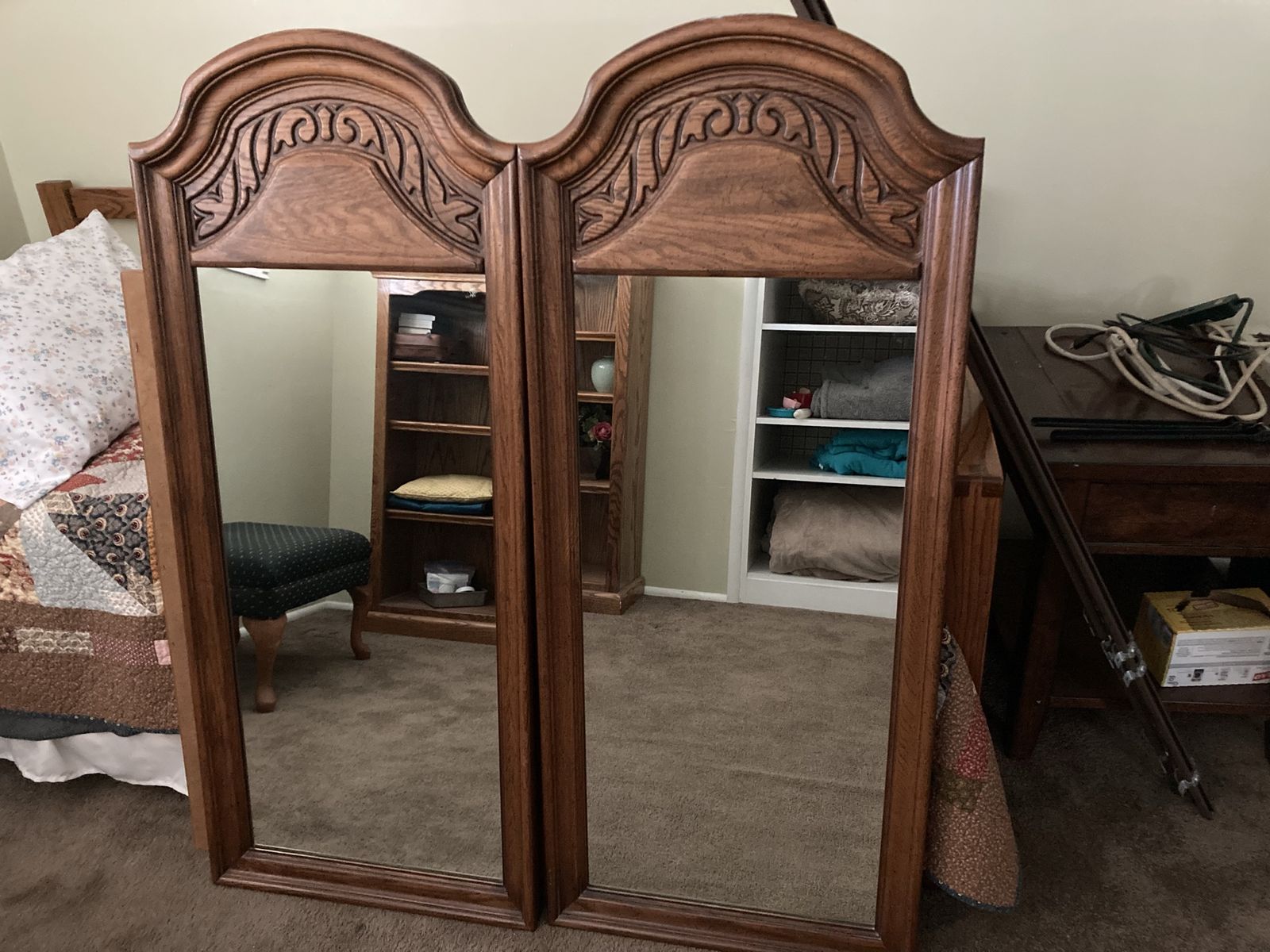Beautiful Vintage Vanity mirrors, solid oak wood frame 51”x22”