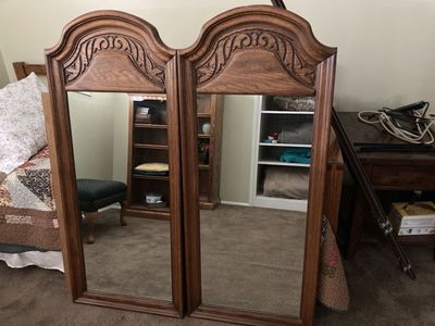 Beautiful Vintage Vanity mirrors, solid oak wood frame 51”x22”