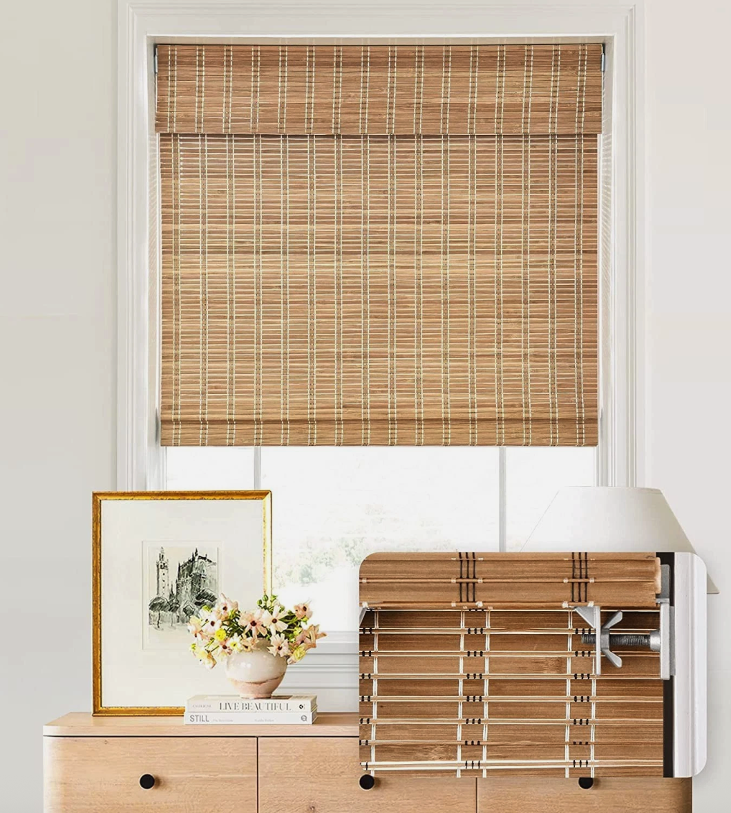 LazBlinds 26x64 Cordless Bamboo Roman Shades No Drill Light Filtering Brown
