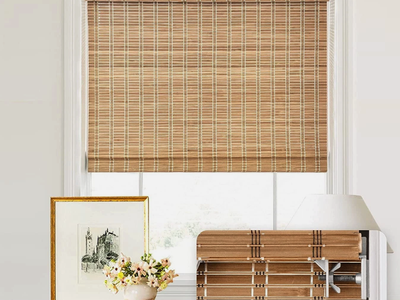 LazBlinds 26x64 Cordless Bamboo Roman Shades No Drill Light Filtering Brown