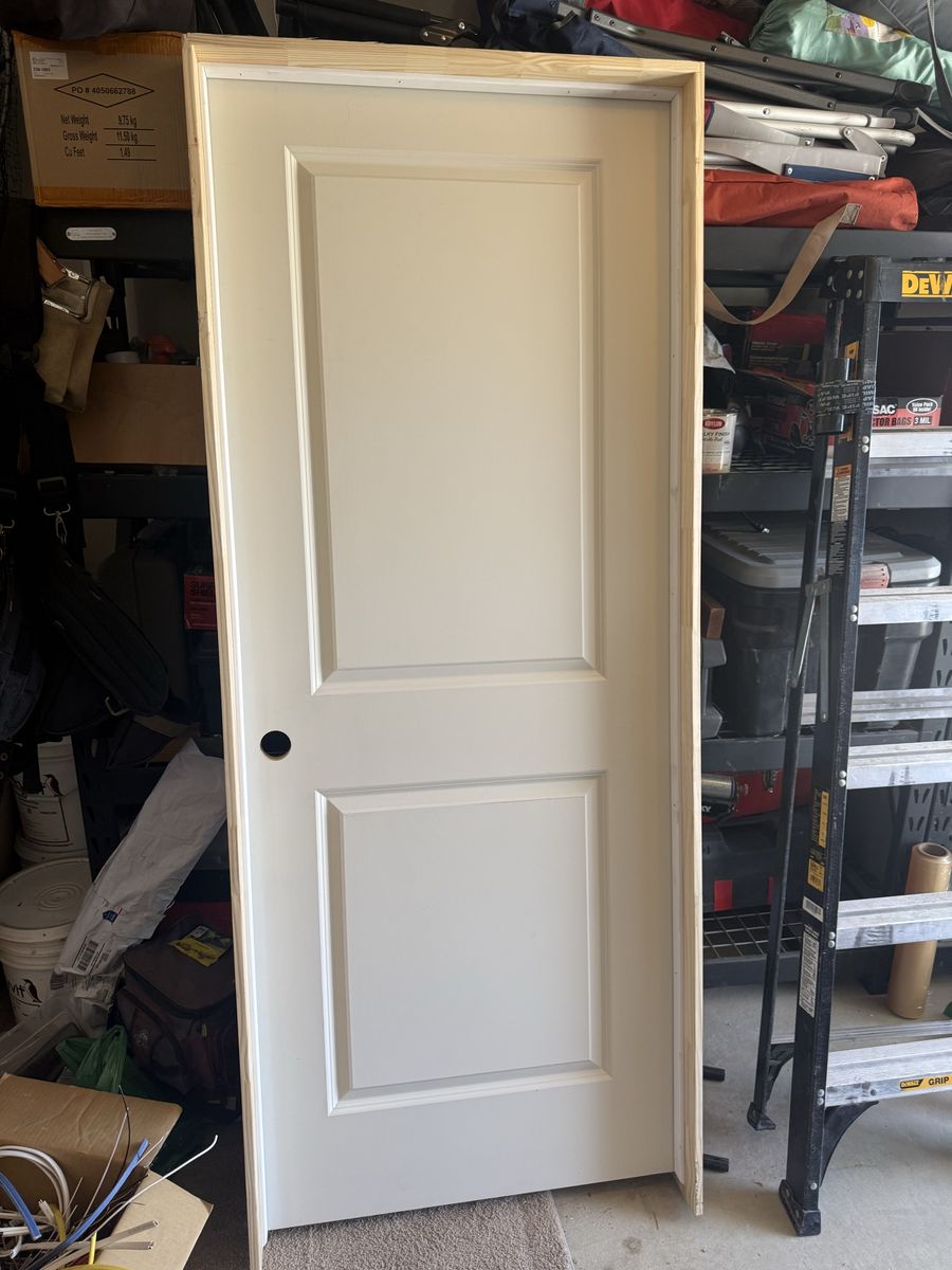 Primed MDF 2-Panel Interior Door Slab with Jamb Kit - 2'8"x6'8" LH, Satin Nickel Hinges