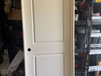 Primed MDF 2-Panel Interior Door Slab with Jamb Kit - 2'8"x6'8" LH, Satin Nickel Hinges