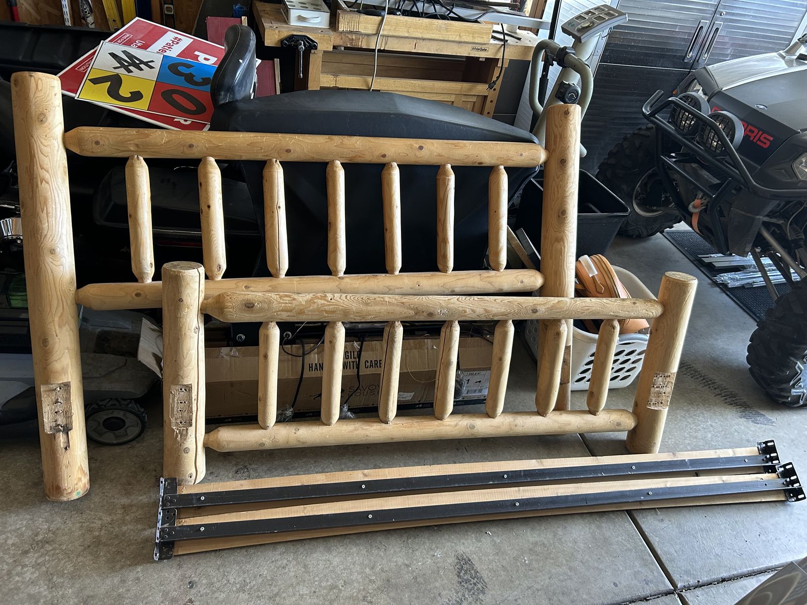 Log bed frame queen size