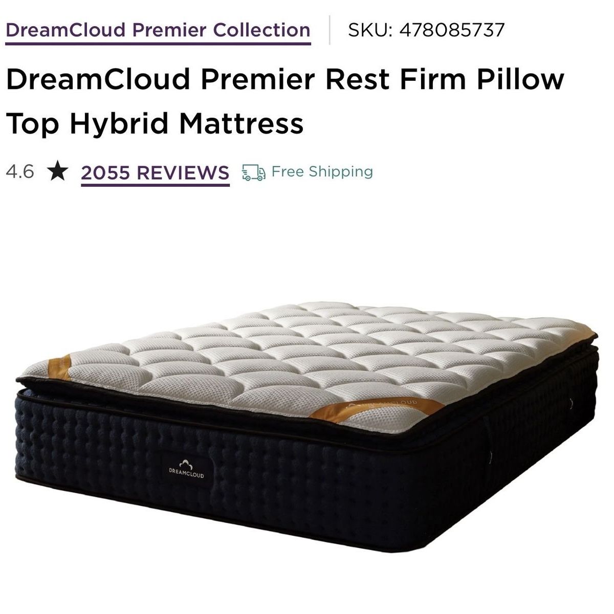 Full 16” DreamCloud Premier Rest Firm Pillow Top Hybrid Mattress