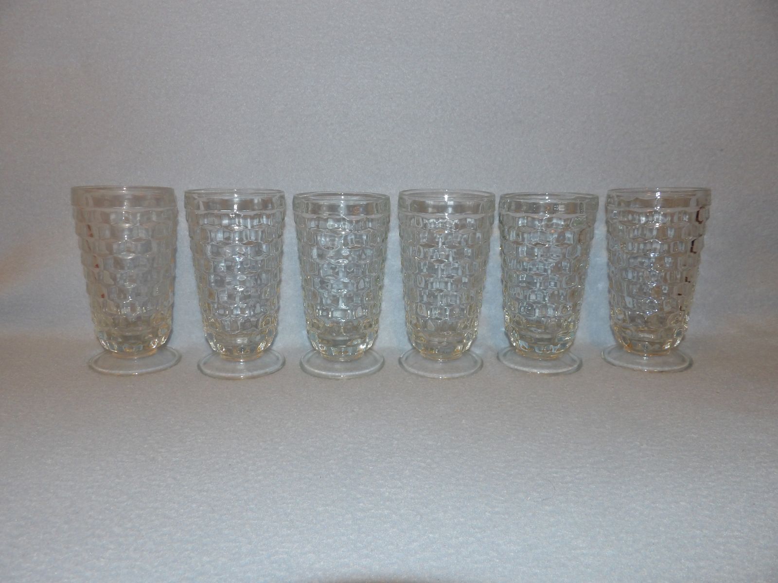 Vintage Indiana Glass Whitehall Cubist Clear 14oz Footed Cooler Glasses Tumbler Drinking Iced Tea