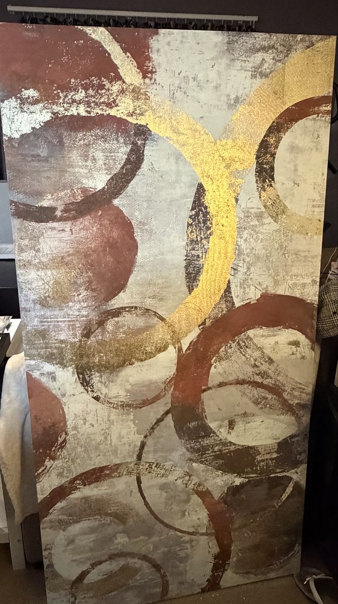 Large Abstract Metallic Circles Stretched Canvas Wall Art Painting