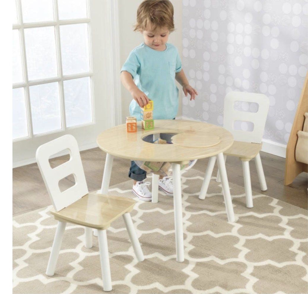 KidKraft Wooden Round Table 2 Chair Set Storage