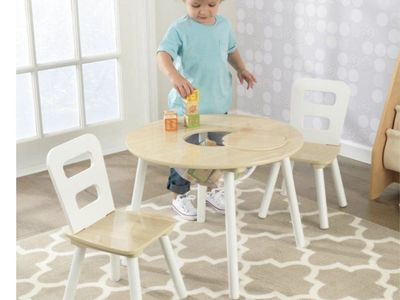 KidKraft Wooden Round Table 2 Chair Set Storage