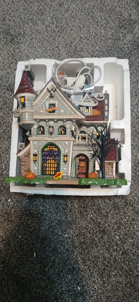 Vintage Halloween Spooky House Village Building with Light Cord