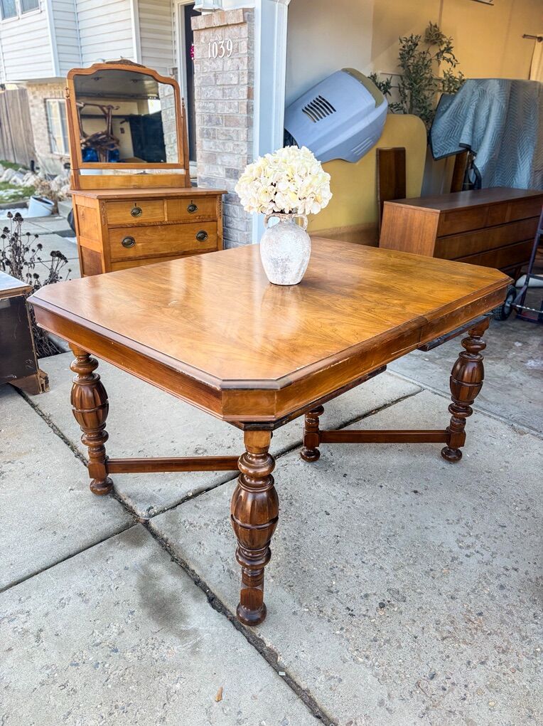 Antique Jacobean Walnut Table with Leaf