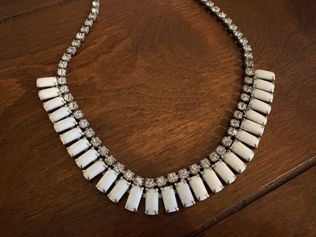 Vintage Rhinestone & White Milk Glass Choker