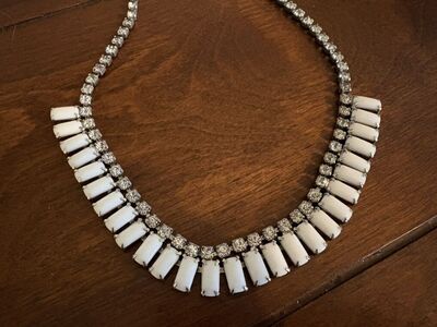 Vintage Rhinestone & White Milk Glass Choker