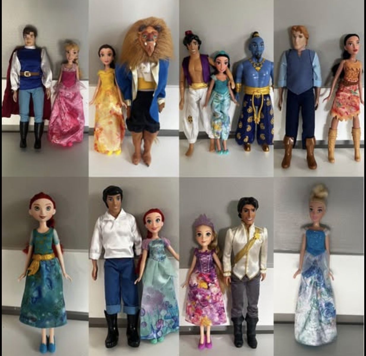 Amazing 15 Piece Disney Store Princess & Prince Doll Lot - Includes Vintage 90s Transforming Beast!