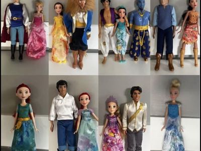 Amazing 15 Piece Disney Store Princess & Prince Doll Lot - Includes Vintage 90s Transforming Beast!