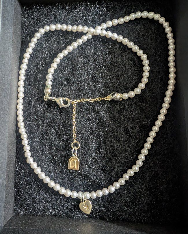 Faux Pearl Bead Necklace with Gold-Tone Heart Charm & Adjustable Chain