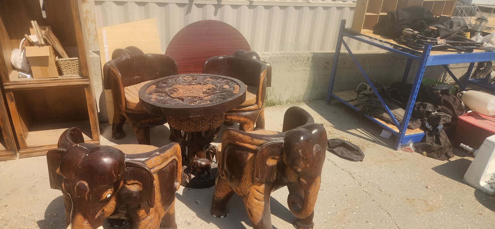 Custom Sculptured Elephant Table & Chairs