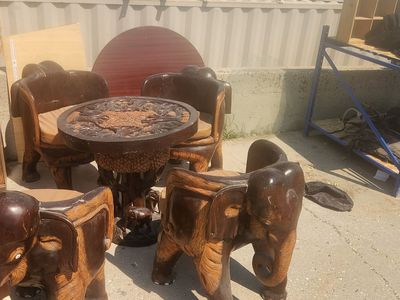 Custom Sculptured Elephant Table & Chairs