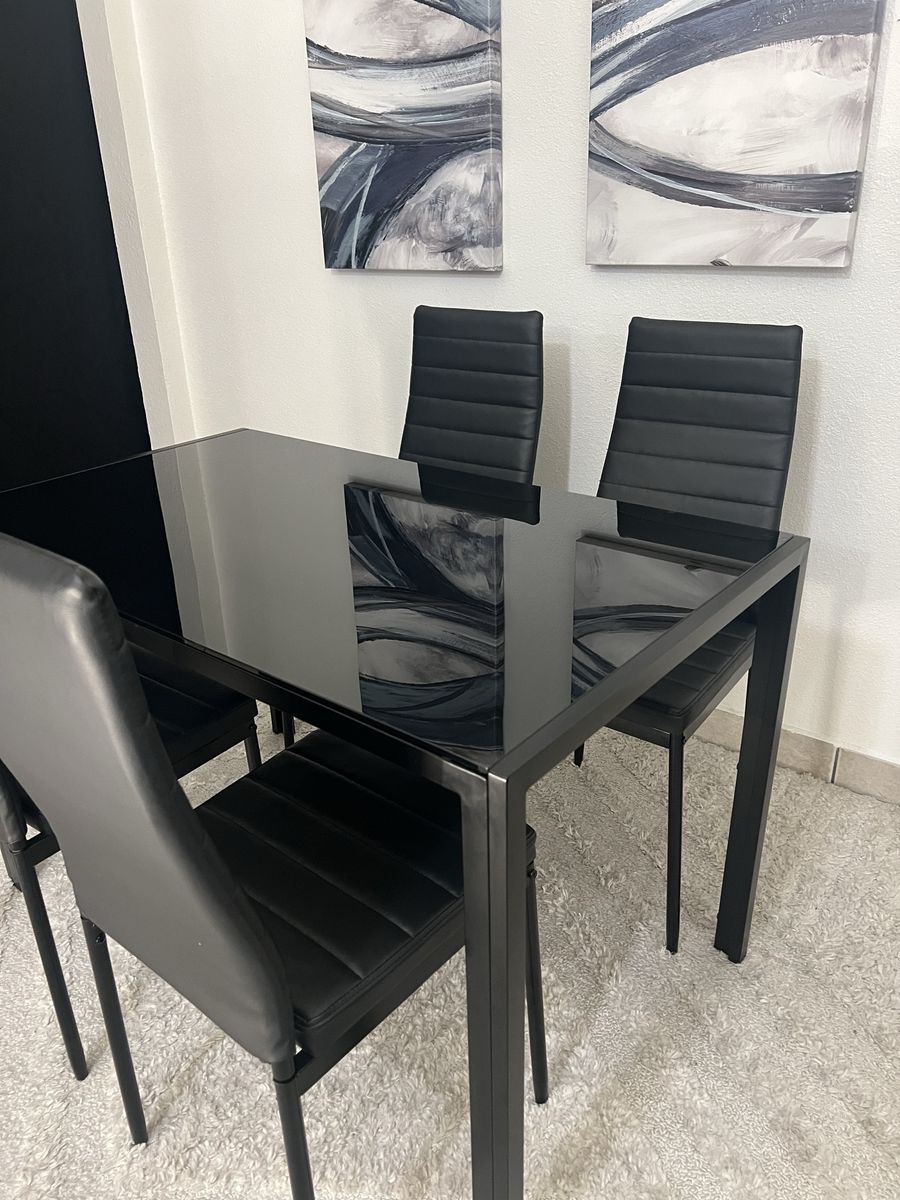 Dining Table - Black Glass Top Set